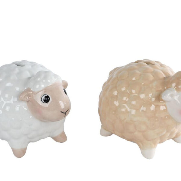 Spaarpot Sheep wit/beige a2 aardew 12x10x9cm