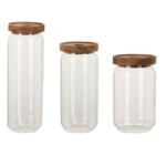 Voorraad potten glas Acacia hout deksel set van 3