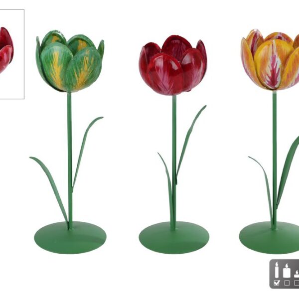 Kandelaar/theelichth Tulip L a3 metaal 8x8x25cm