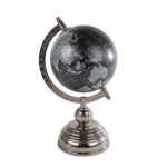 Wereldbol World zwart/zilver hout/metaal 11x12x25cm
