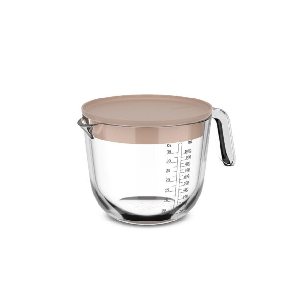 Mepal glas maatbeker Chef It 1000ml met deksel - chalk