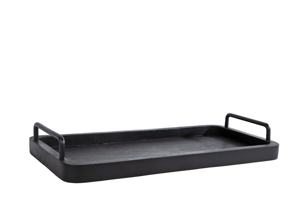 Dienblad handvat metaal S zwart hout 50x24x2,5cm