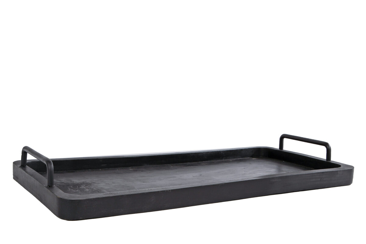 Dienblad handvat metaal L zwart hout 60x33x2,5cm