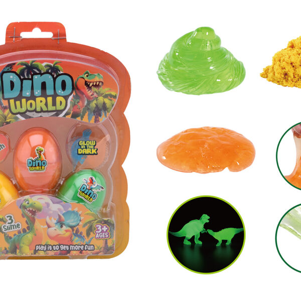 Dino World - 3 slijm eieren met glow in the dark dino op kaa