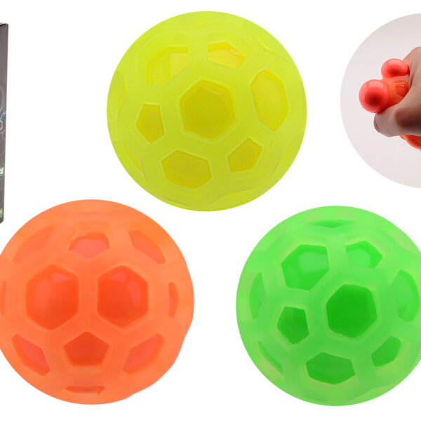 Zeshoekige glow in the dark squeeze ballen in doos - 3 stuks