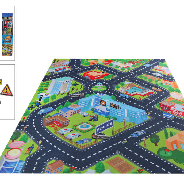Roadblasters verkeerskleed 80x70cm met auto en accessoires
