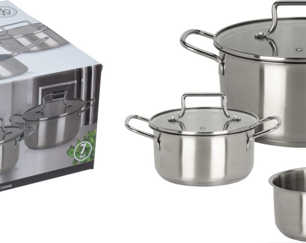 EH Pannenset RVS met glazen deksel set 7-delig