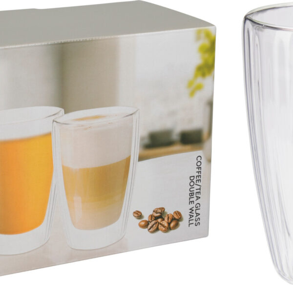Dubbelwandig Koffie-Theeglas 350ml set 2 stuks in doos
