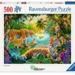 Puzzel 500 stukjes - Tijgerfamilie in de oase