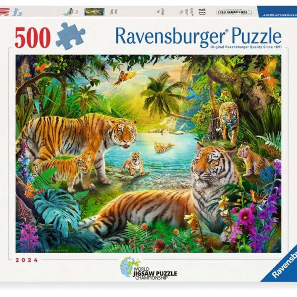 Puzzel 500 stukjes - Tijgerfamilie in de oase