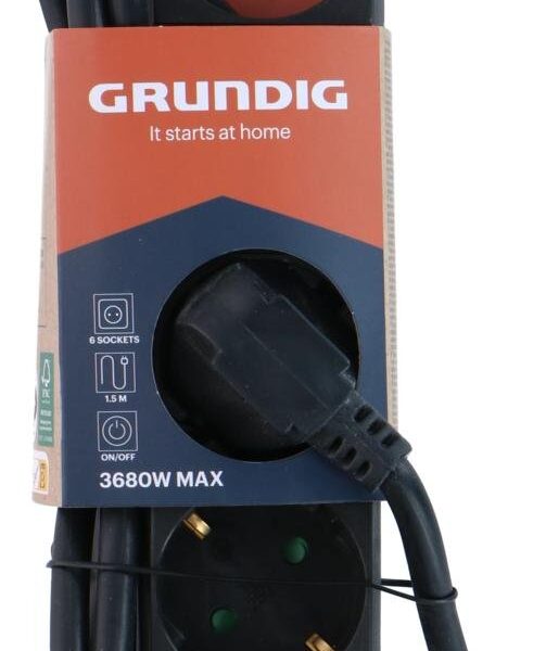 Grundig tafelcontactdoos 6-voud RA+SCH 1,5m - zwart