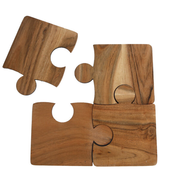 Onderzetter Puzzle naturel acacia 10x13x0,6cm 4 stuks
