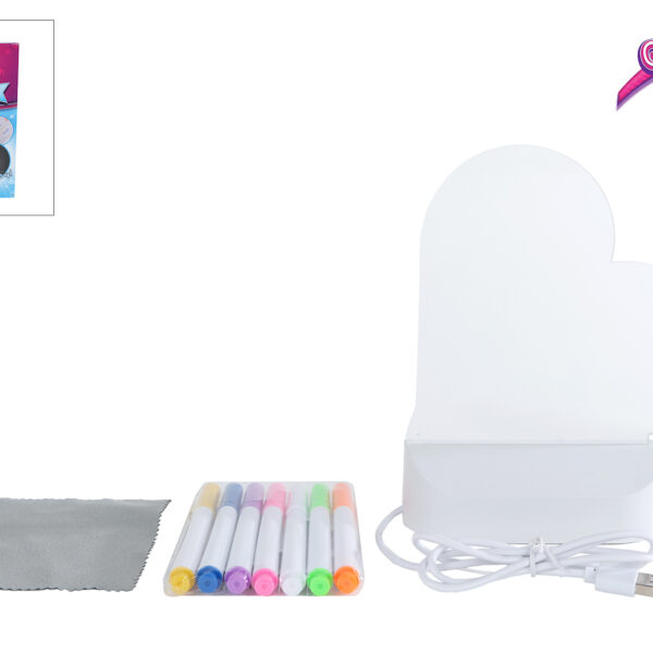 Glamour lichtbord hart 16cm met usb aansluiting en 7 stiften