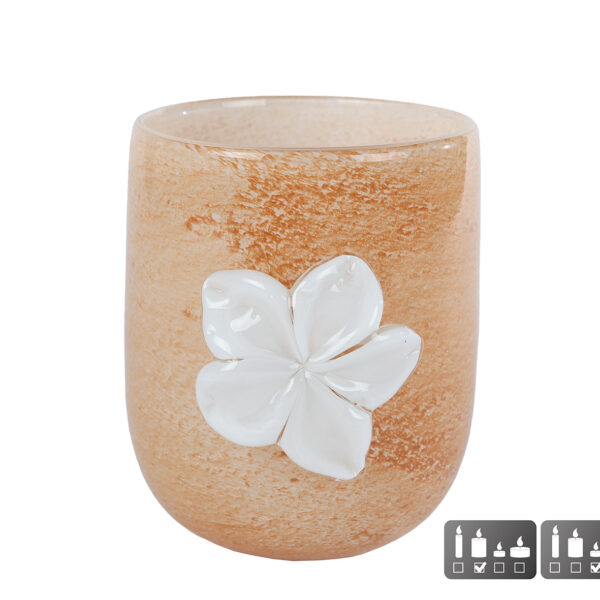 Vaas Imogen M met bloem terra/wit glas 12x12x14,5cm