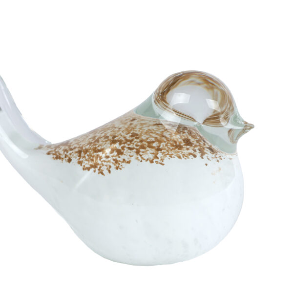 Sculptuur Bird wit/goud glas 11x6x7,5cm