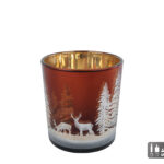 Theelichthouder Hert/Dennenboom S bruin glas 7,5x7,5x8cm