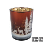 Theelichthhouder Hert/Dennenboom M bruin glas 10x10x12,5cm