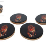 Onderzetter Leopard 4 stuks zwart hout/emaille 10x10x3,5cm