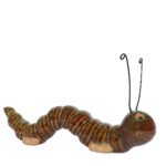 Sculptuur Caterpillar S bruin/groen aardew 15x3,5x6cm