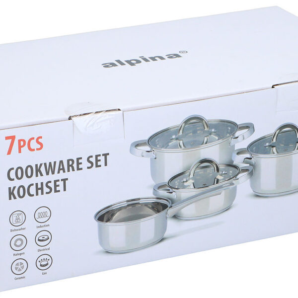 Alpina Pannenset RVS met glazen deksel set 7-delig