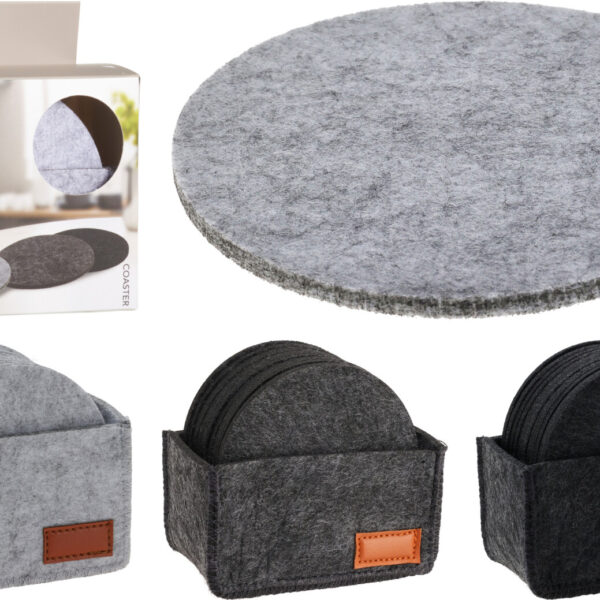 Onderzetter set Vilt 10cm 12 stuks met houder