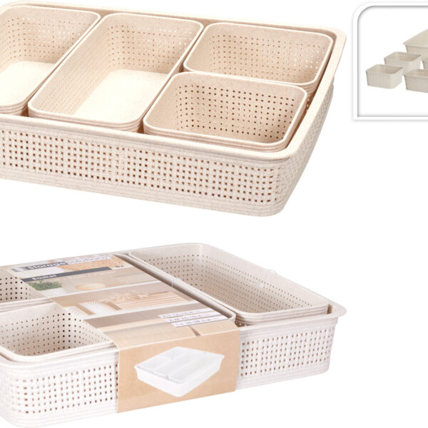 Opbergmanden set ratan Sand - 5-delig