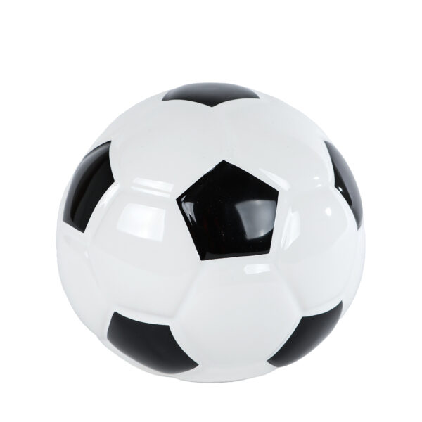 Spaarpot Voetbal zwart/wit aardew 12x12x10cm