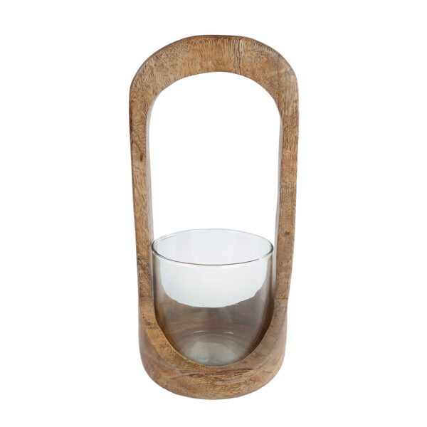 Theelichthouder Milly L naturel/helder mango/glas 11x11x27cm