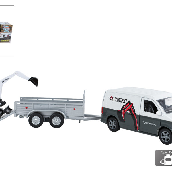 Kids Globe VW Transporter met minigraver pull back 27cm