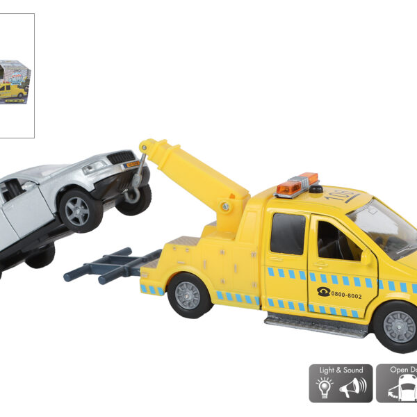 Kids Globe afsleepwagen m/auto L/G die cast pull back 26cm