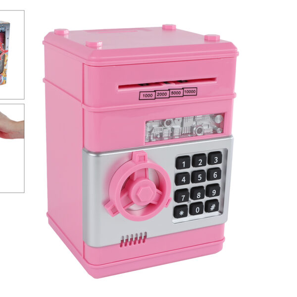 Geldkluis met geheime code en licht en geluid 19,5cm roze