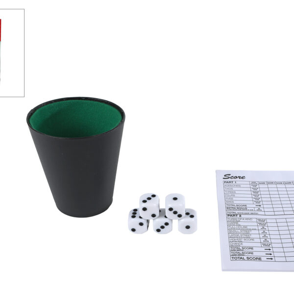 PlayToDay dobbelspel met beker en 5 dobbelstenen 9x14x23cm