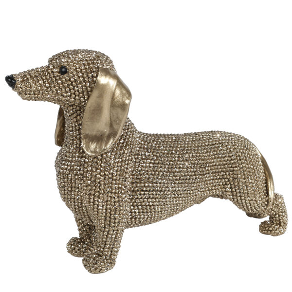 Sculptuur Teckel glinster goud polystone 18,5x6x12cm