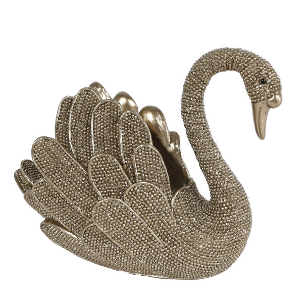 Sculptuur Zwaan glinster goud polystone 16,5x8x13cm