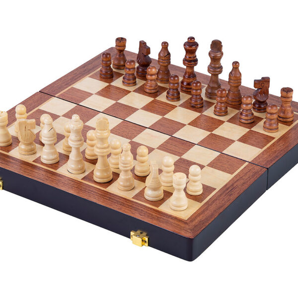 Longfield Schaakspel hout opklapbaar 30x30x5,5cm Essenhout