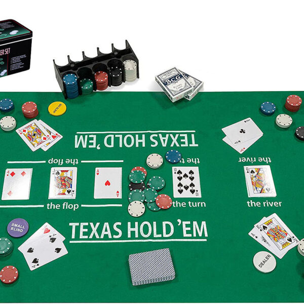 Pokerset met kaarten kleed en 200 chips (4 gram) in doos