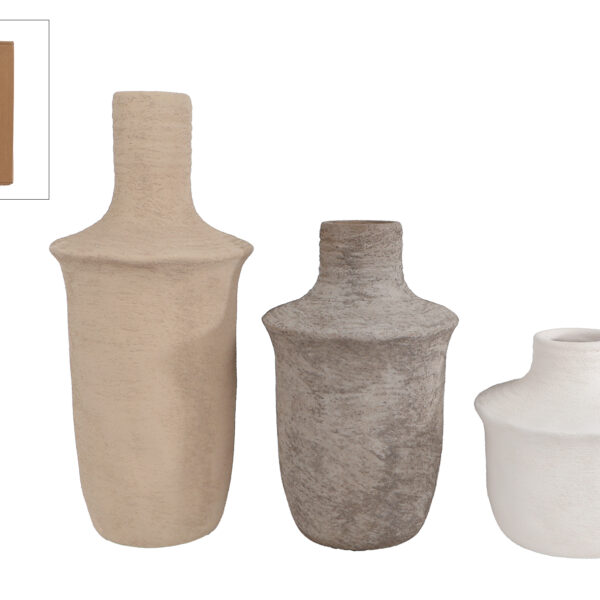 Vaas Jae set 3 stuks licht bruin/grijs/wit aardew 10x10x24cm