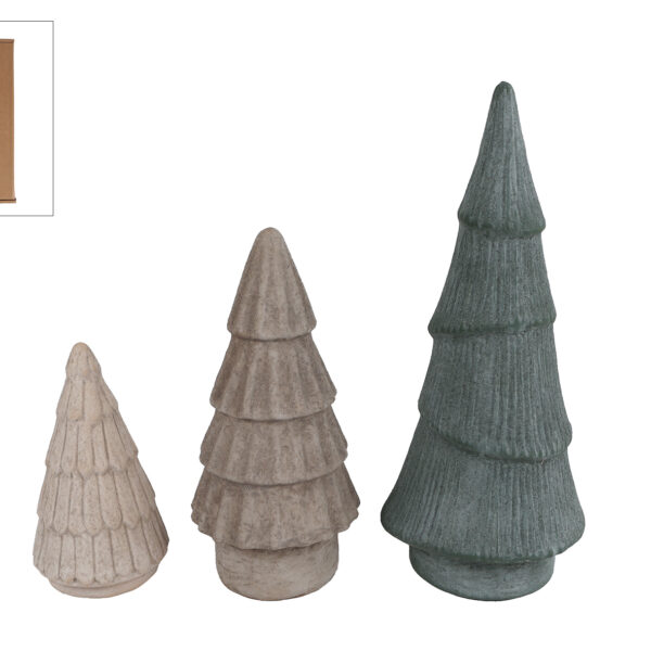 Sculptuur Tree set 3 stuks aardewerk 11,5x11,5x27cm G/W/B