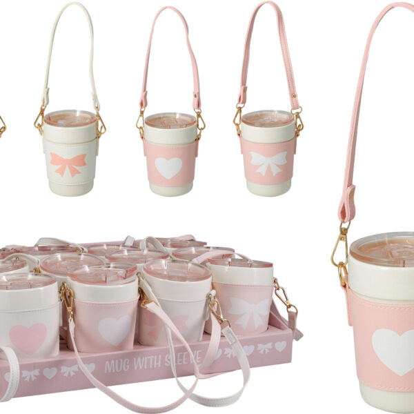 Thermobeker aardewerk 420ml met deksel en draagriem