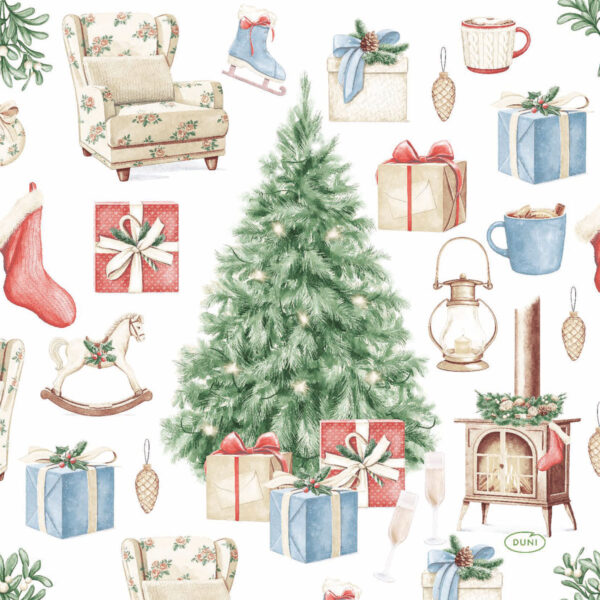 Duni servetten Tree and Gift 3-laags 33x33