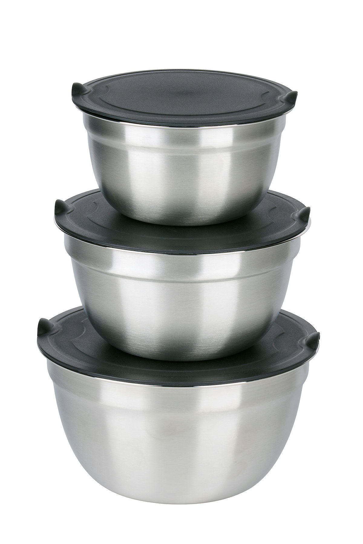 Alpina RVS Schalen mengkom 3 stuks met deksel Alpina RVS Schalen mengkom 3 stuks met deksel