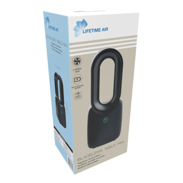 Lifetime Tafelventilator bladloos USB 3-standen - zwart
