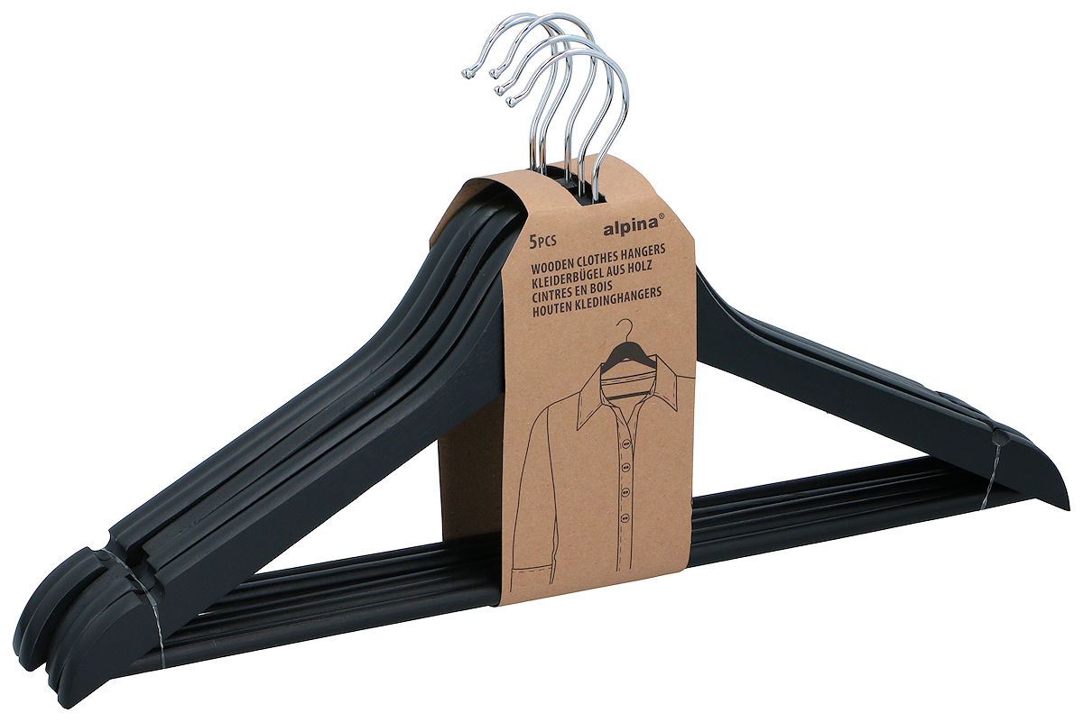 Alpina Kledinghanger zwart 44x23cm 5 stuks Alpina Kledinghanger zwart 44x23cm 5 stuks