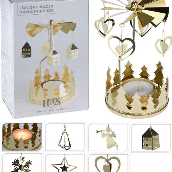 Theelichthouder Carousel - Goud 13x8cm