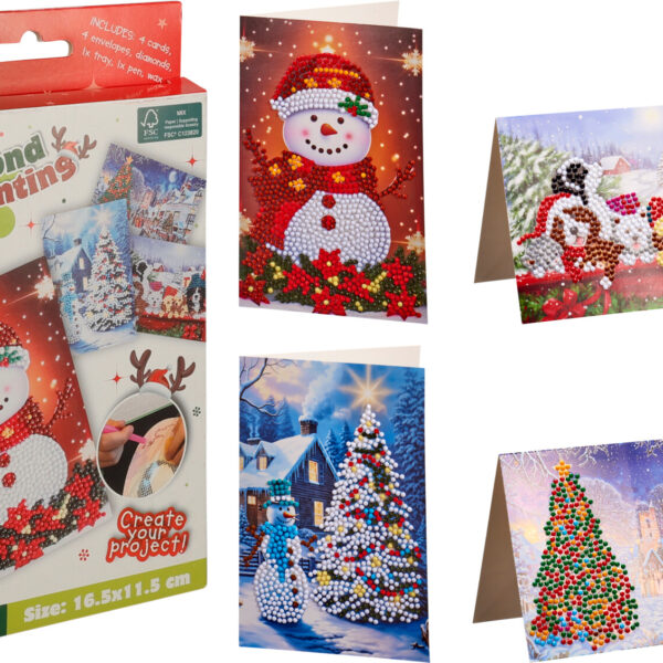 Diamond Painting Kerstkaarten set 4 stuks