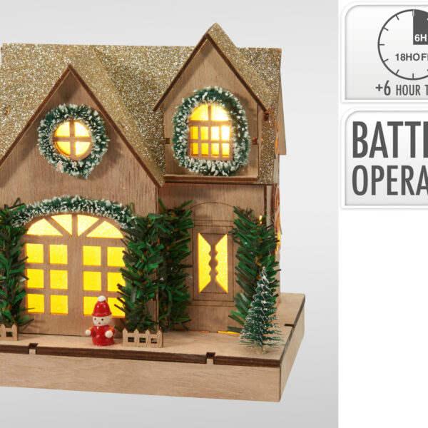 Huis met LED 19cm - Naturel