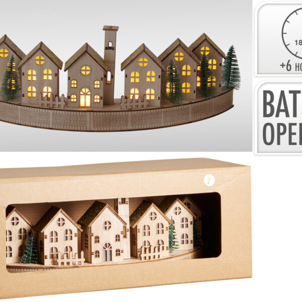 Huis Tafereel met LED 36cm - Naturel