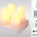 Theelicht LED Vlamlamp oplaadbaar 4 stuks incl, laadstation