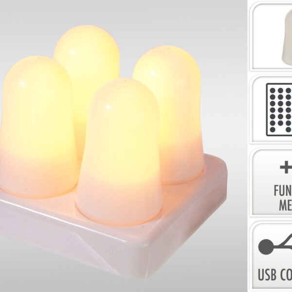 Theelicht LED Vlamlamp oplaadbaar 4 stuks incl, laadstation
