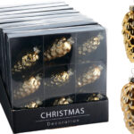 Kerstbal Glas Dennenappel 9cm 9 stuks - Goud